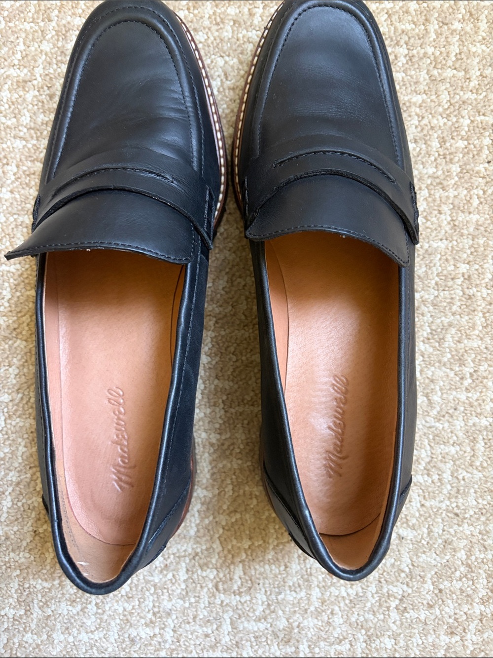 Madewell Black Leather Penny Loafers with Brown Trim - Picture 3 of 5